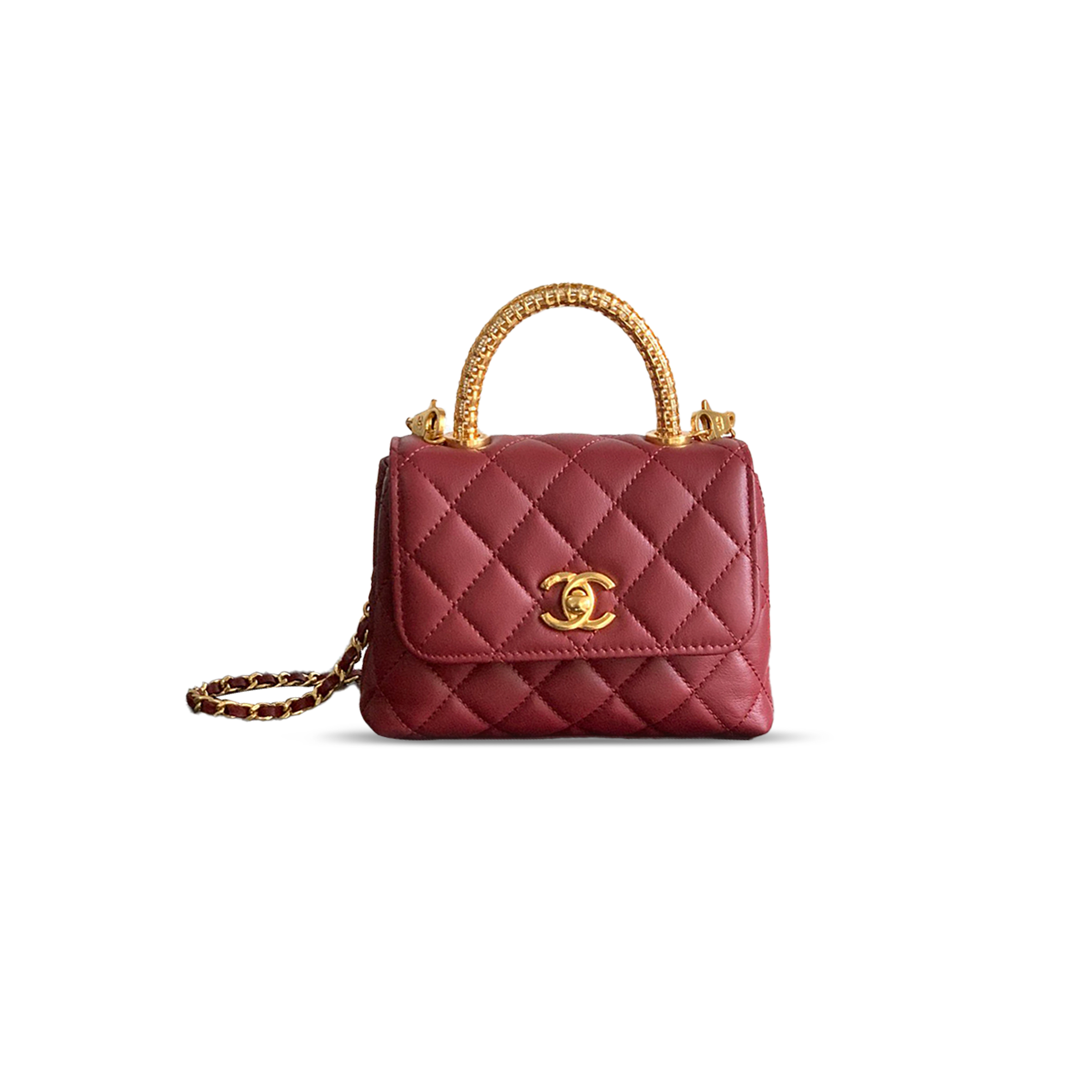 Ch*el 25a calfskin quilted top handle flap bag 103723 (14*11.5*5.5cm)